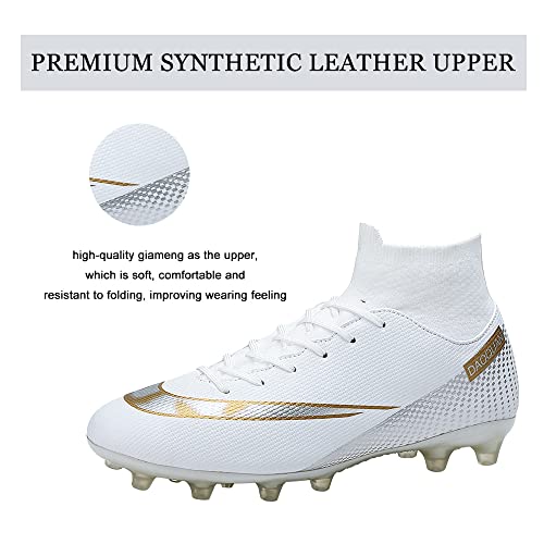 Bgmrun Soccer Shoes For Men/Women,Turf Soccer Cleats For Boys Youth,Fg/Ag High-Top Spikes Football Shoes For Unisex, Professional Training/Indoor/Outdoor Competition/Athletic Sneakers C White #TOP1