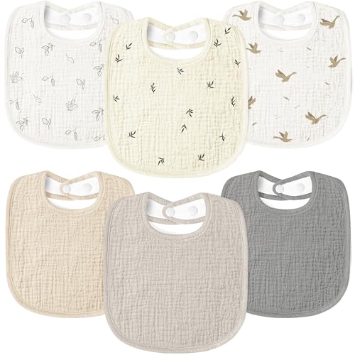 Image of Susurration Muslin Baby Drool Bibs 6Pack Soft Square Adjustable Baby Bandana Bibs for Unisex Girls & Boys