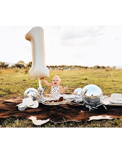 Image of 40 Inch Cream 1 Balloon for First Birthday, 1st Number Balloons Cream Birthday Decorations, One Giant Number 1 Balloon