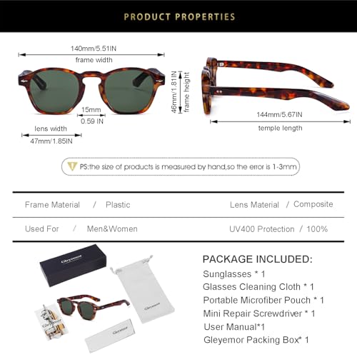 Image of Gleyemor Fashion Sunglasses for Men Women Tortoise Shell Sunglasses Trendy Unisex Style UV400 Protection Shades