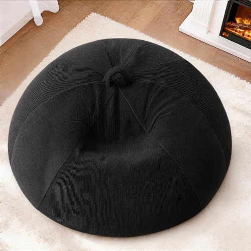 Image of HABUTWAY 5FT Bean Bag Chair Teardrop Bean Bag Chairs for Adults beanbag with Memory Foam Filled with Dual-Tone Unique Combination Corduroy & Luxury Distressed Velvet Washable Cover,Velvet Black