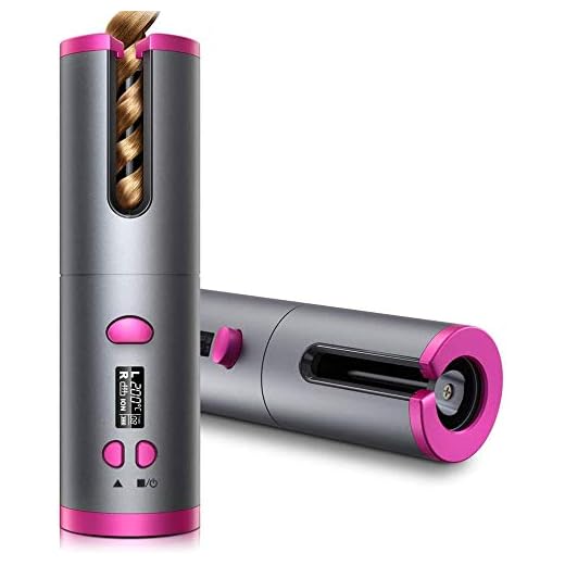 Automatic Curling Iron, Cordless Auto Hair Curler, Ceramic Rotating Hair Curler with 6 Temps & Timers, Portable Rechargeable Curling Wand, Auto Shut-Off, Fast Heating Iron for Styling