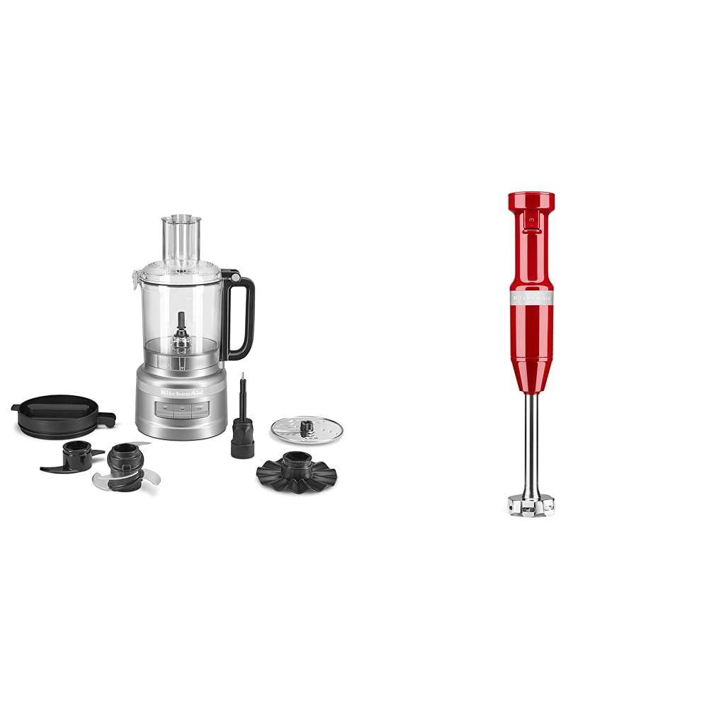 KitchenAid 9 Cup Food Processor - KFP0921 &amp; Variable Speed Corded Hand Blender KHBV53, Empire Red