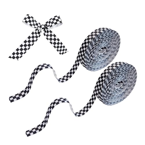 2 Rolls Black and White Checkered Ribbon Racing Car Theme Black Grosgrain Buffalo Plaid Ribbon for Gift Wrapping 0.39inch Wide*10 Yards/Roll Ribbons Wrapping for Crafts Wreath & Racing Cakes Decor
