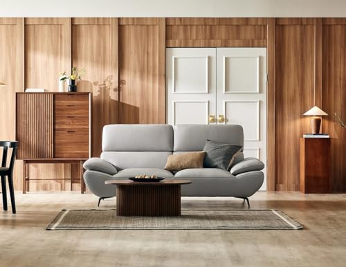 Image of Fabrique Gritty Leatherette 3 Seater Modern Desing Sofa Set with Puffy | Premium Comfortable Soft & Smooth | for Living Room Bedroom Office Home | Easy to Move with Stainless Steel Legs | Light Grey