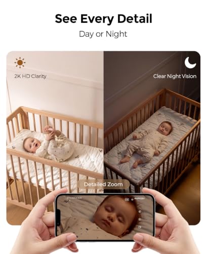 Image of Momcozy Smart Baby Monitor, 2K HD & Night Vision Contact-Free Baby Monitor | Sleep Summary, Electric Safe Fence, Cry /Motion Detection & Auto Soothing, 2.4 /5GHz WiFi, 2-Way Audio, No Subscription, BM08