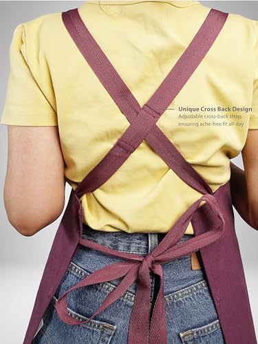 Image of Kitchen Apron - 100% Cotton, Adjustable Neck strap, Large Pocket - Unisex Apron for Men & Women - Cooking, Baking, BBQ, Gardening - Solid Colours, Striped and Checkered Patterns