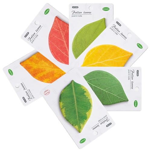 Bloc de notas adhesivos, bloc de notas adhesivas con forma de hojas, papel recordatorio de marcado para aula, biblioteca, sala de estudio y uso doméstico, suministros portátiles de oficina y escuela
