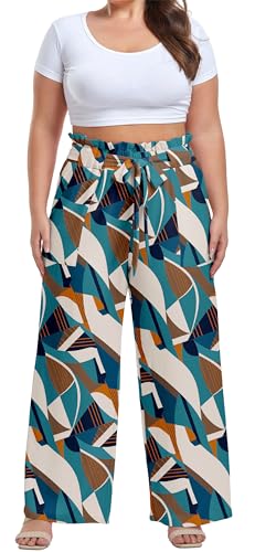 Image of OLRIK Women's Plus Size Pants Adjustable High Waisted Wide Leg Palazzo Pants Casual Trousers with Pockets Spring Clothes
