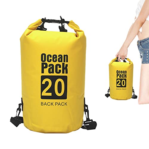 Bolsa seca oceánica, bolsas secas impermeables, bolsa seca de rafting, mochila flotante para mochila seca, bolsa seca ultraligera, mochila ligera con parte enrollable, Amarillo 20 l,