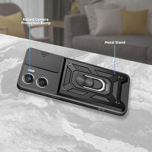 Image of Tough Armor Bumper Back Cover Case for Motorola Moto G06 Power | Sliding Camera Cover, Kickstand & Ring Holder 360 Degree Protection Back Cover Case for Motorola Moto G06 Power - Black