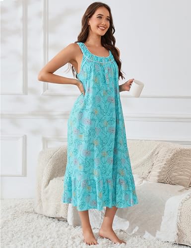 Image of MZROCR Cotton Nightgowns for Women Soft Sleeveless Night Gown for Adult Women Ruffle Sleepwear