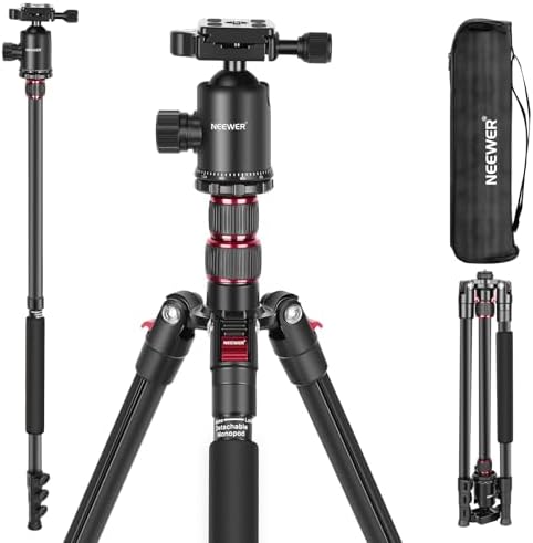 NEEWER Statyw do aparatu 177 cali, monopod do lustrzanek cyfrowych, telefon z panoramiczną głowicą kulową 360°, 2-osiowa kolumna środkowa, płyta QR typu Arca, kompaktowy, aluminiowy, lekki statyw