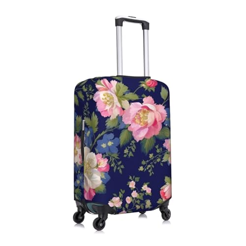 Navy Blue Base Floral Print Fashionable Suitcase Cover Personalized Luggage Protector for Travel and Business3