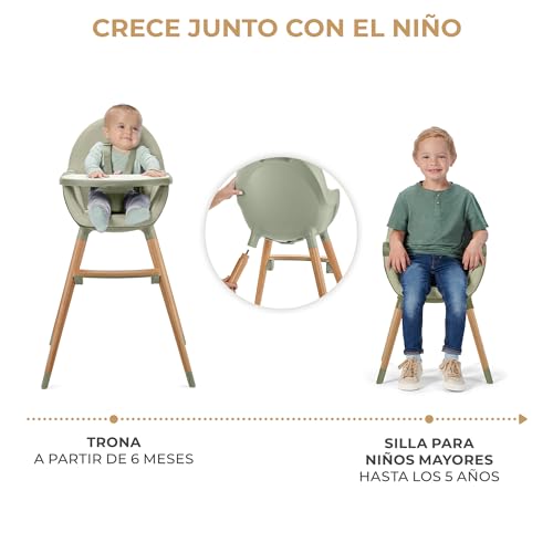 Miniatura 3 de Kk Kinderkraft Fini 2 Trona Bebé 2 En 1, Silla Infantil, Trona Portatil, Patas De Madera, Bandeja Ajustable, Fácil De Limpiar, Para Niños, Verde