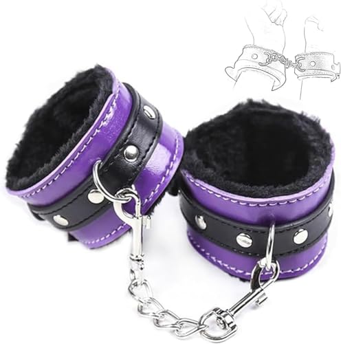 1 Pair Purple Sex Tie Downs for Adults Couples Sweater PU Leather Cuffs Soft Fuzzy Wrist Sex Hand Cuff Bracelets Handcuffs for Grownups Bedroom Set for Adults Hand Cuffs for Women TDC3