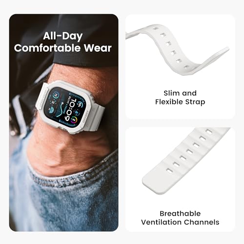 Image of amBand Rugged Band & Case Compatible with Apple Watch Ultra 3 /2 /1 49mm, Military Protective Bumper Cover & Soft Strap, with Screen Protector Kit, Compatible with iWatch Ultra, White - for Men Women
