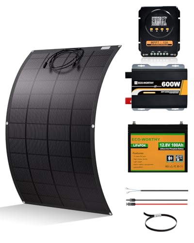 ECO-WORTHY 200W 12V Panel Solar Flexible Kit Completo: Placa Solar Flexible 200W + Bateria Lifepo4...