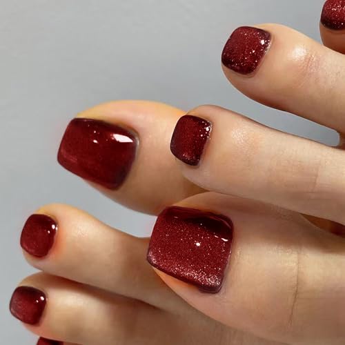 プレスオン足爪スクエア光沢のあるフレンチヒント偽足の爪デザインアクリル人工偽接着剤足の爪の接着剤女性のためのフレンチチップ