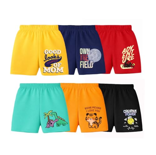 Image of Lush Plush Boys Printed Cotton Shorts | Relaxed Fit | Lightweight, Breathable Pack of 6