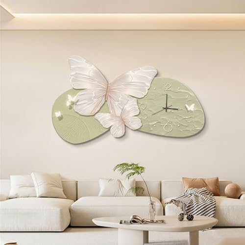 Horloge murale silencieuse et peinture décorative papillon pour salon et grand café - 6