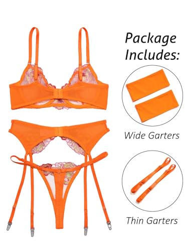 Image of Lilosy Sexy Leaf Floral Embroidered Mesh Sheer Women Underwire Push Up Lingerie Set
