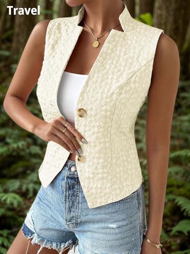 Image of Mina Self Women's 2026 Summer Lightweight Knit Vest Top - Breathable Stretchy Floral Trendy Casual Work Office Slim Waistcoat