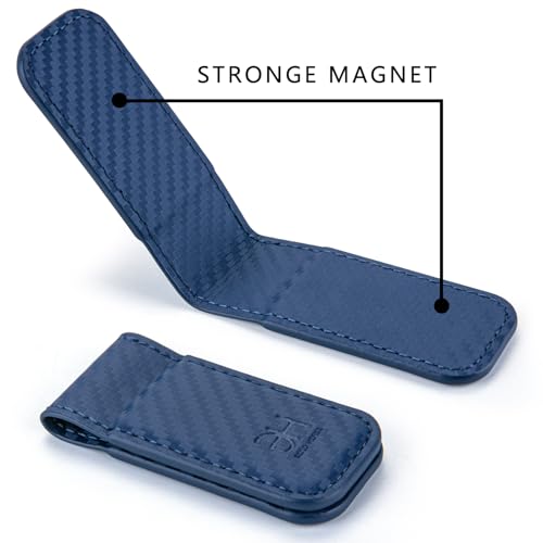 Image of GH GOLD HORSE Slim Magnetic Money Clip Genuine Leather Business Card Holder for Men (Blue)