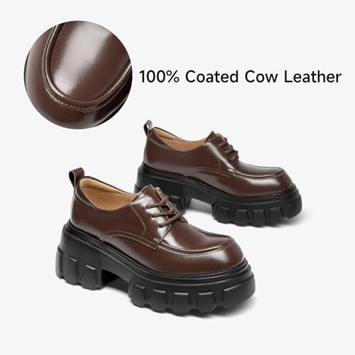 Image of BEAU TODAY Platform Oxfords for Women, Oxford Shoes for Women, Chunky Leather Lace Up Oxfords,Casual Comfortable Breathable Non-Slip Dress Shoes for Work Business