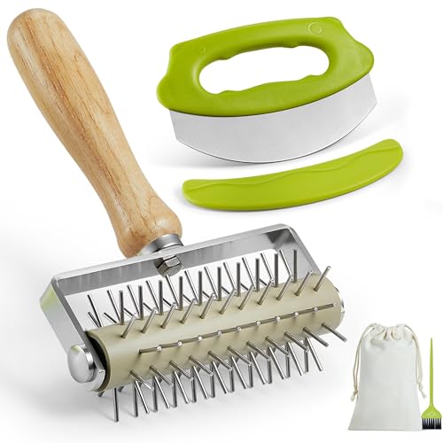 MUMSUNG Pizza Dough Docker Roller with Stainless Steel Spikes and Pizza Cutter with Protective Cover, Includes Cleaning Brush and Canvas Bag, Perfect for Homemade Pizza, Pie, and Pastry MUMSUNG Pizza Dough Docker Roller with Stainless Steel Spikes and Pizza Cutter with Protective Cover, Includes Cleaning Brush and Canvas Bag, Perfect for Homemade Pizza, Pie, and Pastry