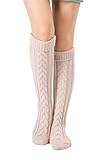 SherryDC Women's Cable Knit Long Boot Socks Over Knee High Winter Leg Warmers, Beige, One Size