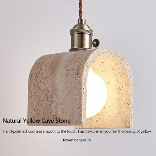 Pendentif clair jaune en pierre de grotte et bois rustique E26 - 3