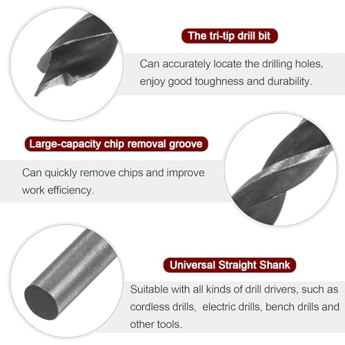 sourcing map 5pcs Brad Point Drill Bits 5mm(13/64") Dia Straight Round Shank Drill Metric Brad Point 5.3" Drilling Depth Spiral Twist Drill Bits for Carpenter Woodworking Plastic Rubber 4 sourcing map 5pcs Brad Point Drill Bits 5mm(13/64") Dia Straight Round Shank Drill Metric Brad Point 5.3" Drilling Depth Spiral Twist Drill Bits for Carpenter Woodworking Plastic Rubber - Image 4