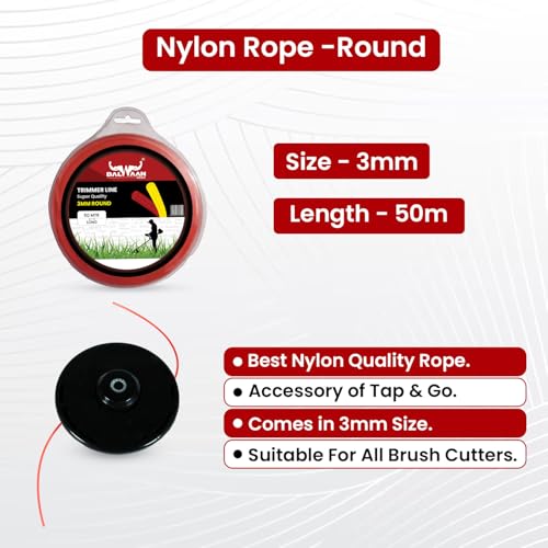 Image of BALWAAN Krishi RED Trimmer Line 3mm 50mtr Round | Suitable for All Types of Brush Cutter | Grass Trimmer | Nylon Rope | Accessory of Tap n Go|TLR-350 (Red)