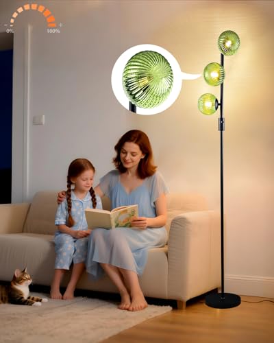 Image of Lightdot Dimmable Floor Lamp for Living Room with 3 Green Glass Globe Shade, Black Standing Lamps with Bulbs Included, Mid Century Modern Floor Lamp with 5Lbs Heavy Base for Living Room /Sofa Beside