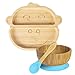 Tiny Dining Conjunto de Cena de Mono de succión de bambú para niños - Fibra Natural Bebé niño Stay Put Put Mejorado Plata DE ALIMENTACIÓN - Azul