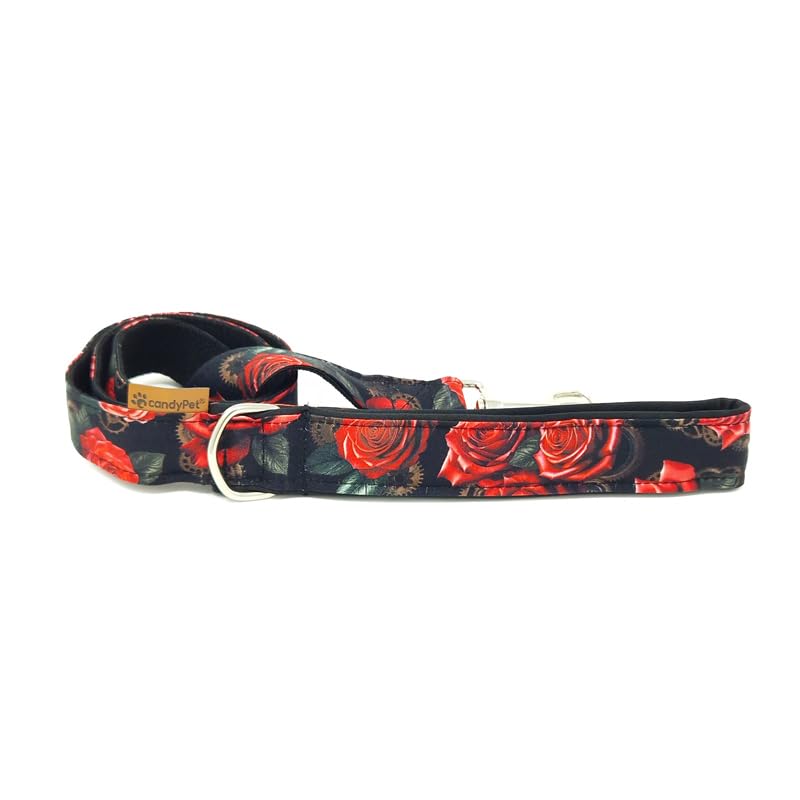 candyPet - Dog Leash - 120 cm Cotton with Soft Shell Padded Handle, Dogs and Roses