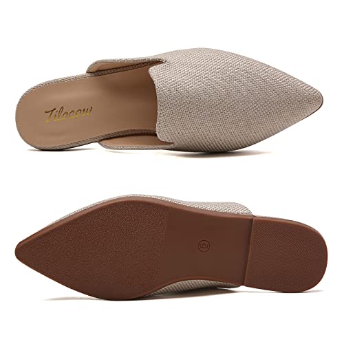 Image of Tilocow Women's Pointed Toe Flat Mules Backless Slip On Loafers