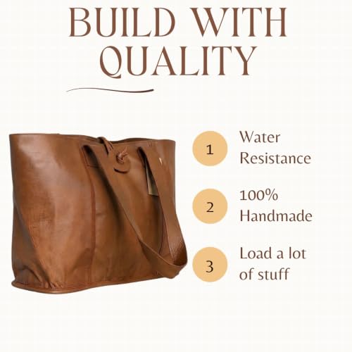 Image of vintage crafts Genuine Leather Tote Bag | Handbag | Shopper Purse Shoulder Bag | Office Laptop Bag for Women