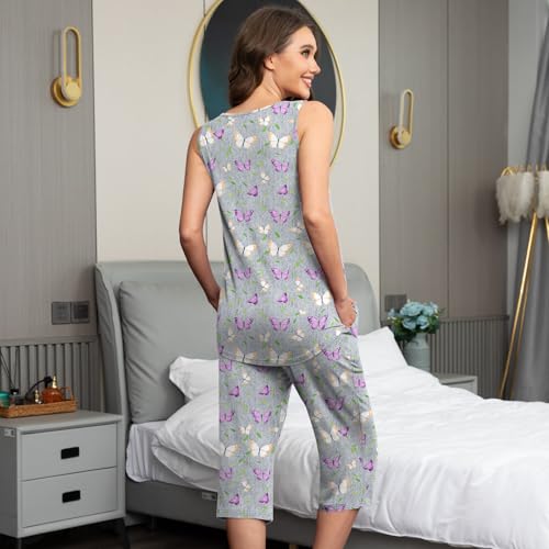 Image of Findsweet Women Pajamas Sets Loungewear Soft Sleepwear Two Piece Summer Sleeveless Pjs Tank Top Pants with Pocket S-4XL