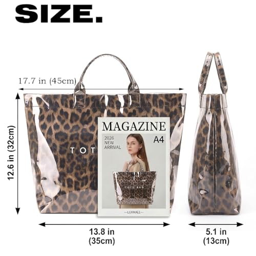 Image of PVC Tote Bag Gifts for Women Large Tote Purse Kraft Paper Letter Print Hobo Handbags for Work Beach Shopping Travel