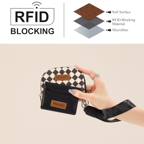 Image of Wrangler KeyChain Wallet Checkered Wristlet Wallets for Women Western Dual Pouch Wristlet Credit Card Holder Wallet