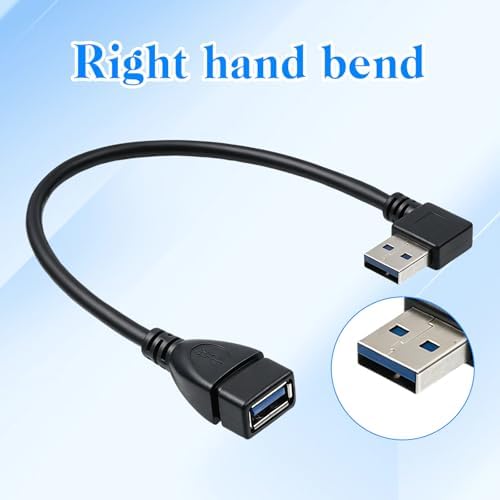 Styquenzer 2 Pack USB 3.0 Male to Female Extension Cable, 90 Degree Right Left Angle Extension Cord, High-Speed 5gbps Data Transfer for Pc Laptop USB Hub (Black, 11.8 Inch) — 사진 3