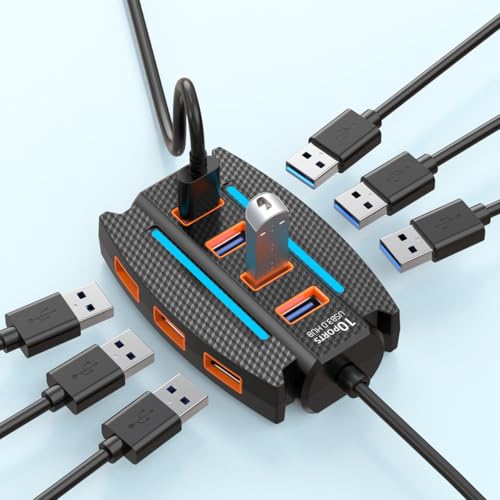 Image of 10 Port USB 2.0 HUB with Power /Data Port, 5gbps Hi-Speed Data Transfer, Plug and Play, USB Charging Docking Station for Laptop, Computer