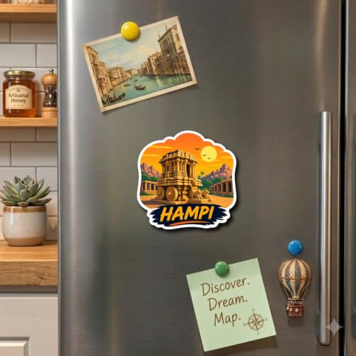 Image of Decorative Fridge Magnet Sticker for Refrigerator | Strong Magnetic Fridge Decor for Kitchen | Reusable Refrigerator Magnet for Home & Office, AG FM Hampi