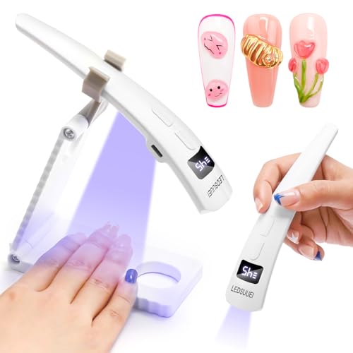 UV Nail Lamp for Gel Polish LEDSUUEI, [2-in-1 Dual-Zone]Handheld UV Light for Gel Nails, 400mAH Rechargeable Portable LED Display Nail Lamp Fast Flash Cure Nail Dryer for DIY Deco Manicure Home Travel