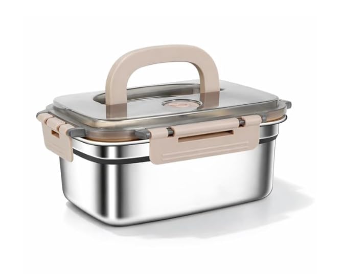 Image of Stainless Steel Lunch Box 1500ml with Handle, Airtight Leakproof Food Storage Container for Office, Travel, Meal Prep, Curry, Rice, Snacks & Kitchen Use