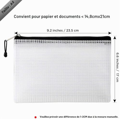 ipow 30Pcs A5 Pochette à Document/Sac de Fichier en Plastique PVC Mesh Zip Classeur Dossier Chemise Imperméable, Ranger Papiers ou Fournitures,Voyage,Bureau Accessoires etc- Semi-Transparent – vue 2