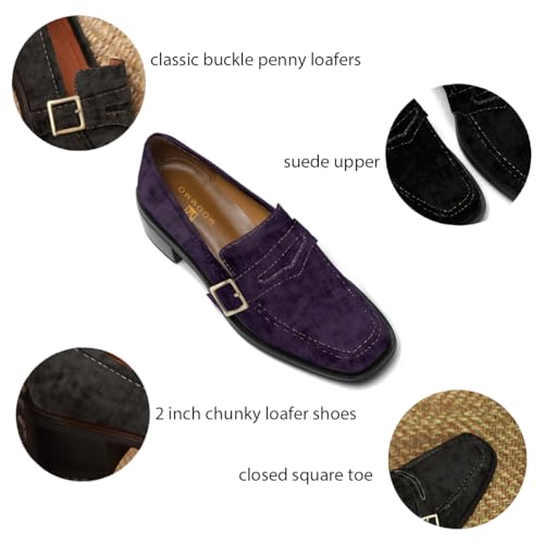 Image of MOOMMO Women Chunky Heel Penny Loafers Square Toe Buckle Slip On Comfort | Office Ladies Loafer Pumps 2 inch Stacked Block Heel Dress Loafers Oxfords Walking Dress Shoes Casual Size 4-11 M US
