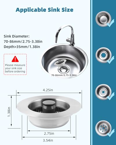 Tapón colador de cocina 3 en 1 universal, 2 piezas acero inoxidable miniatura 5